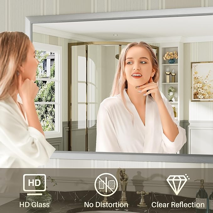 60x36 Inch Silver Bathroom Mirror - Image 5