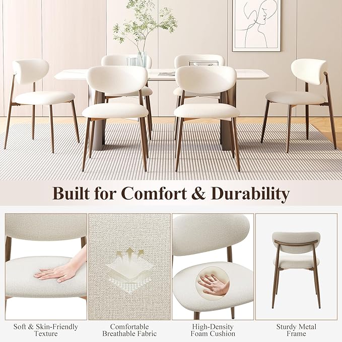 Dining Chairs Set of 6, Ergonomic Fabric Upholstered Seating - Image 4