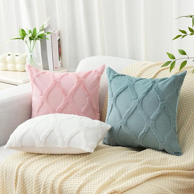 decorUhome Throw Pillow Covers 18x18 Inch Set of 2, Soft Plush Faux Fur Wool - Image 5