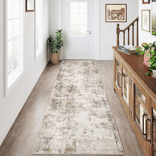 2x7 Washable Runner Rug Brown Grey Neutral Abstract Hallway Kitchen Living Room by WondRg