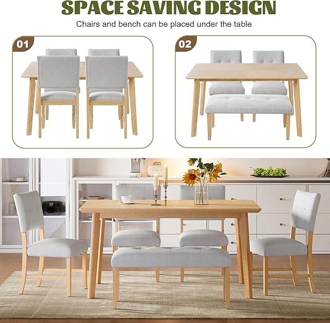 Merax 6 Piece Solid Wood Dining Table Set - Image 6