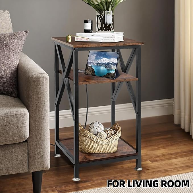 End Table with Charging Station, End Tables Living Room Set of 2 Farmhouse - Image 8