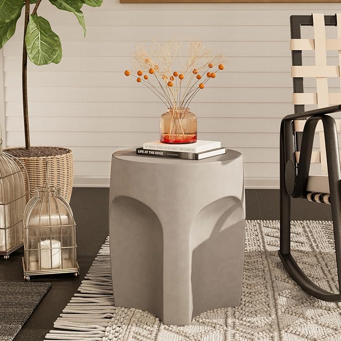 COSIEST Set of 2 Concrete Side Table Drum Shape, 2 Pieces Outdoor Side Table - Image 2