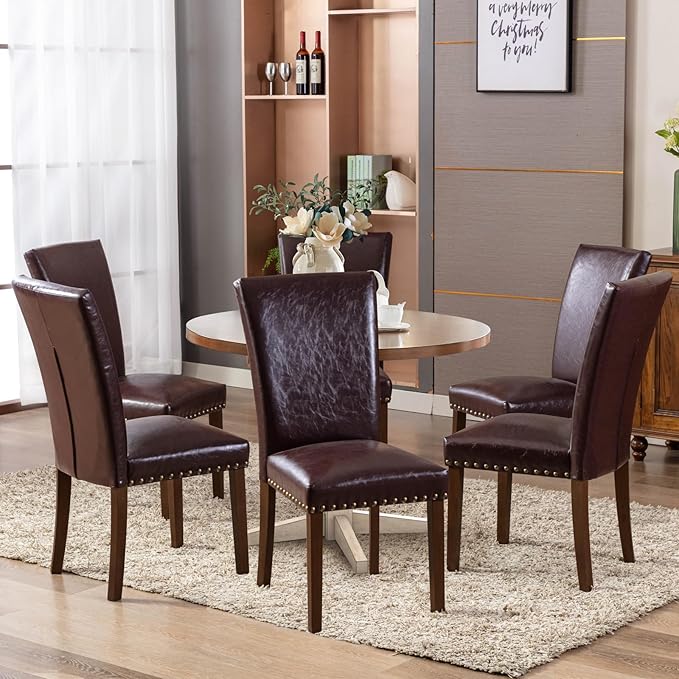 COLAMY Upholstered Parsons Dining Chairs Set of 2, PU Leather Dining Room - Image 2