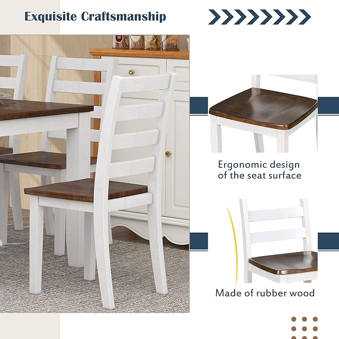 6 Pieces Dining Table Set with 1 Bench & 4 Ergonomic Designed Chairs, Wooden - Image 7