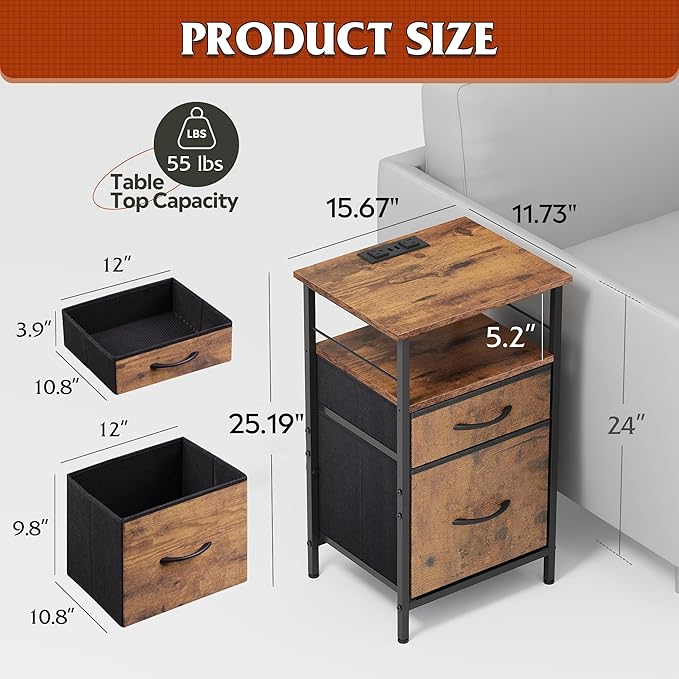 WLIVE Night Stand Set 2, Nightstand - Image 3
