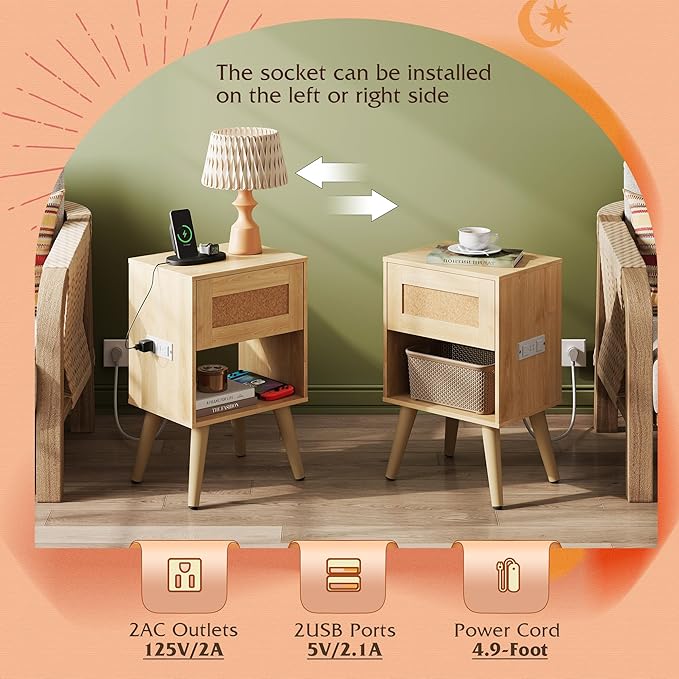 WLIVE Rattan Nightstands Set of 2 - Image 5