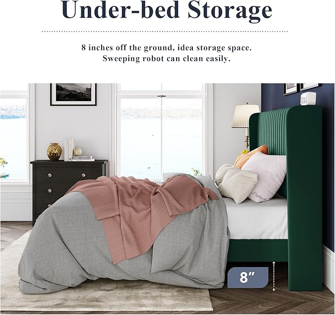 Allewie Full Size Bed Frame/Velvet Upholstered Platform Bed/Vertical Channel - Image 6