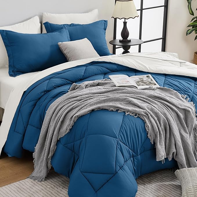 HEVUMYI Teal Blue & Ivory Twin Comforter Set by HEVUMYI