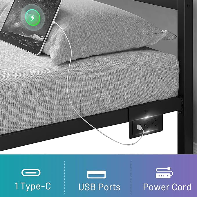 Queen Bed Frame with Headboard, Heavy Duty Steel Slats Support-LED Bed Frame - Image 6