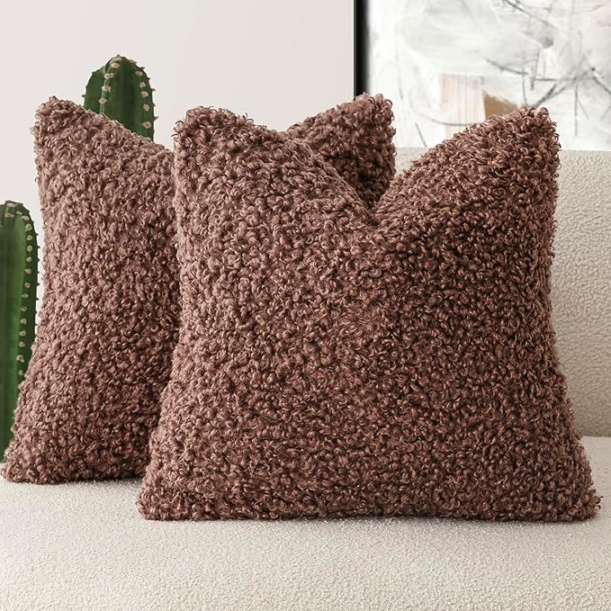 Foindtower 2 Pieces 22x22 Inch Red Brown, Faux Fur Throw Pillow Cover Accent by Foindtower