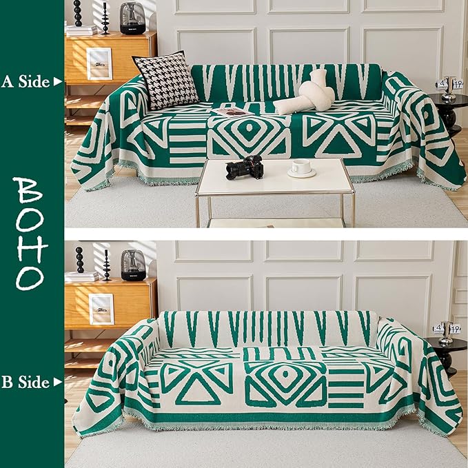 HANDONTIME Dark Green Couch Cover Boho Sofa Covers Washable Forest Green Dog - Image 2