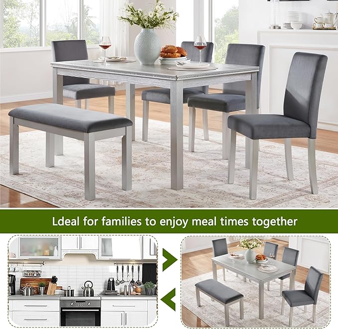 soges 6 Piece Wooden Dining Table Set, Wooden Dining Table - Image 4