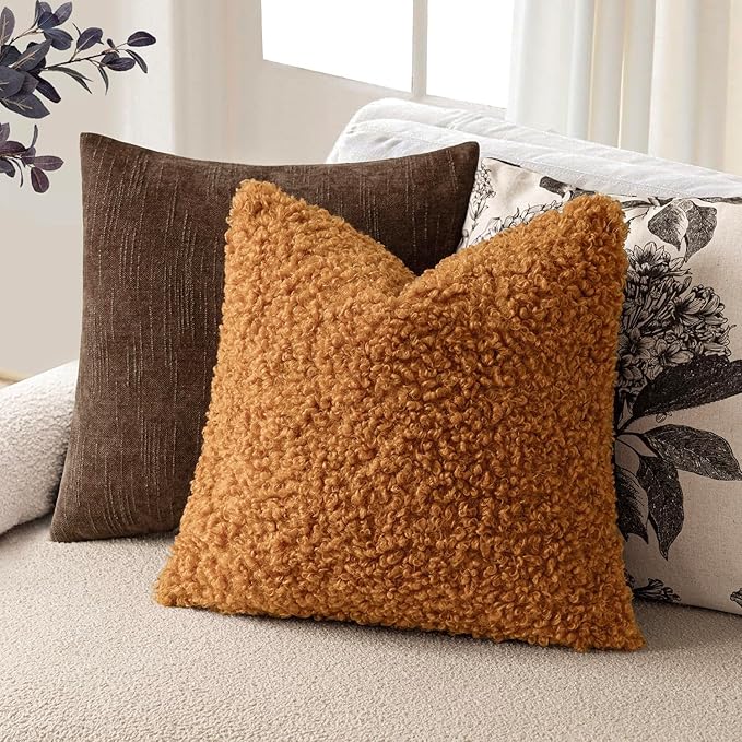Foindtower 2 Pieces 26x26 Inch Orange, Faux Fur Throw Pillow Cover Accent - Image 5