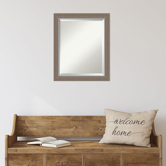Amanti Art Brown Wall Mirror 23x19 Eva Brown Narrow Rectangle Bathroom Mirror - Image 5