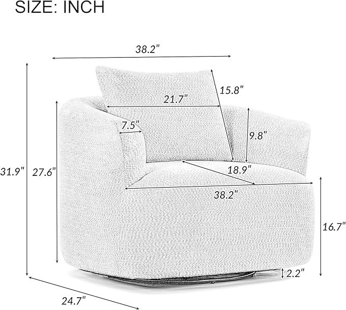Merax Modern Cozy Chenille 360° Swivel Sofa Chair - Image 2