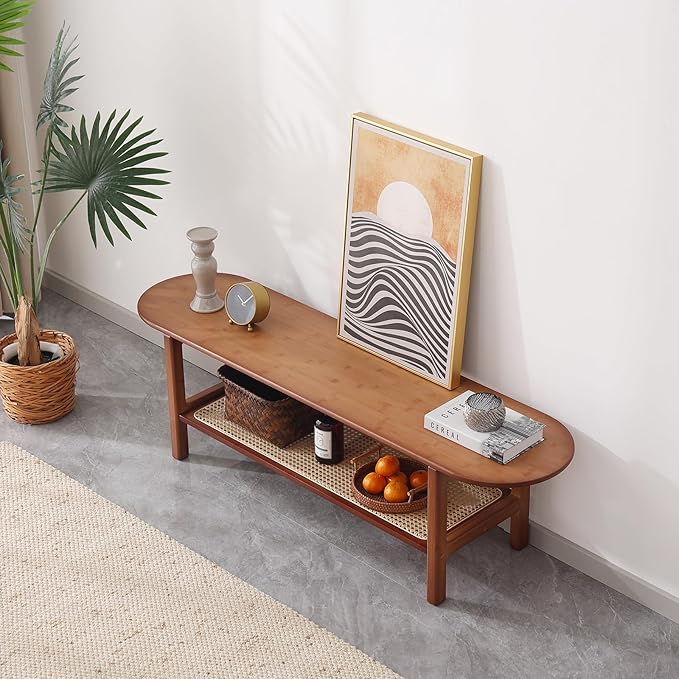 Tiita TV Stand with Storage for TV up to 65 inch, Bamboo Rattan TV Console - Image 3