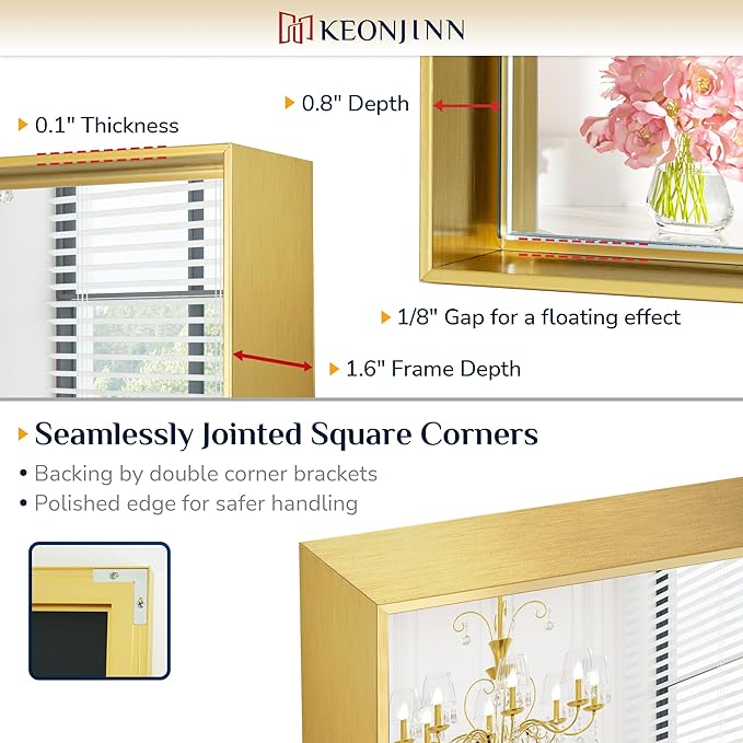 Keonjinn Large Gold Bathroom Mirror 72" x 36", Brushed Gold Rectangular Mirror - Image 3