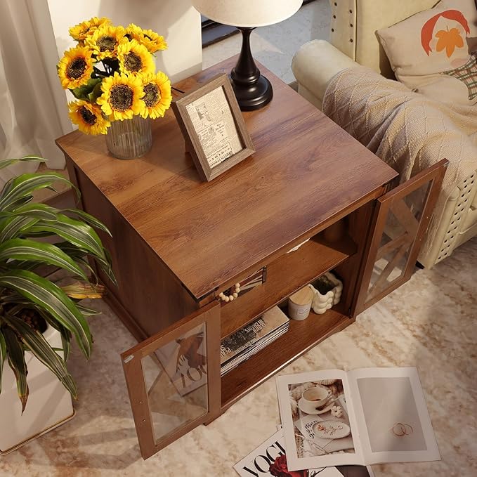 Farmhouse End Table, Rustic Square Sofa Beside Table - Image 5