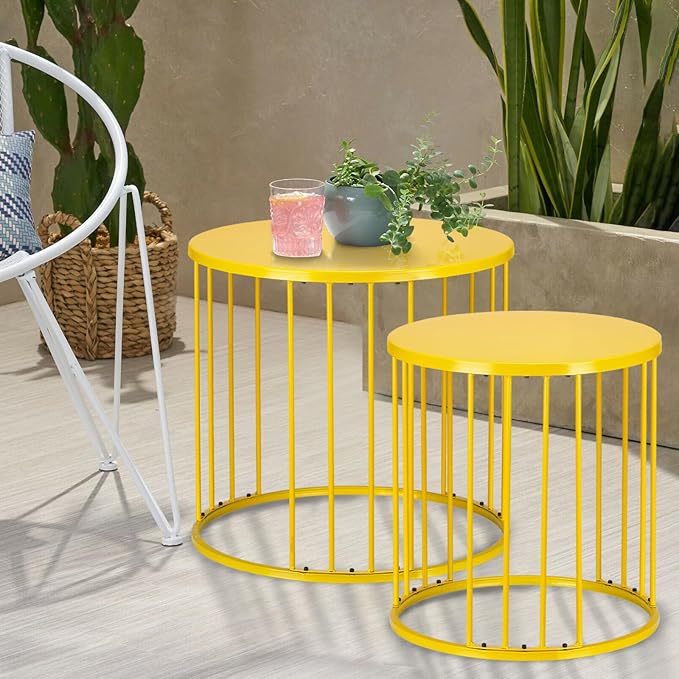 LEWIS&WAYNE Outdoor Side Table Set of 2, Metal Circle Accent End Tables - Image 4
