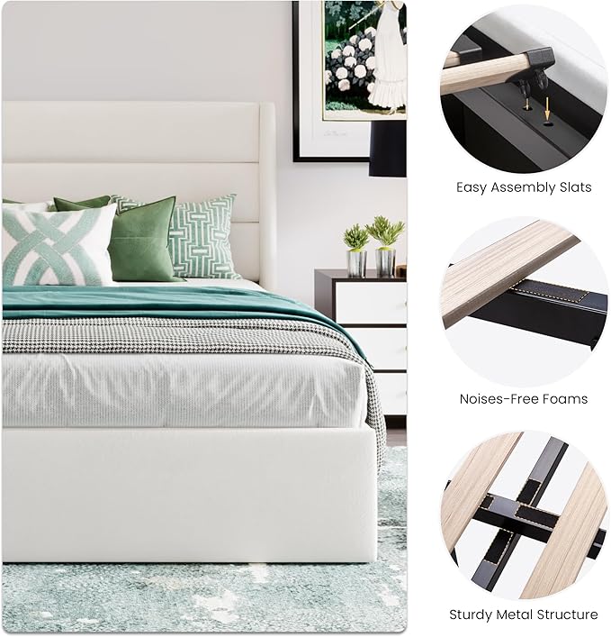 SHA CERLIN King Size Lift Up Storage Bed/Velvet Upholstered/Modern Wingback - Image 5