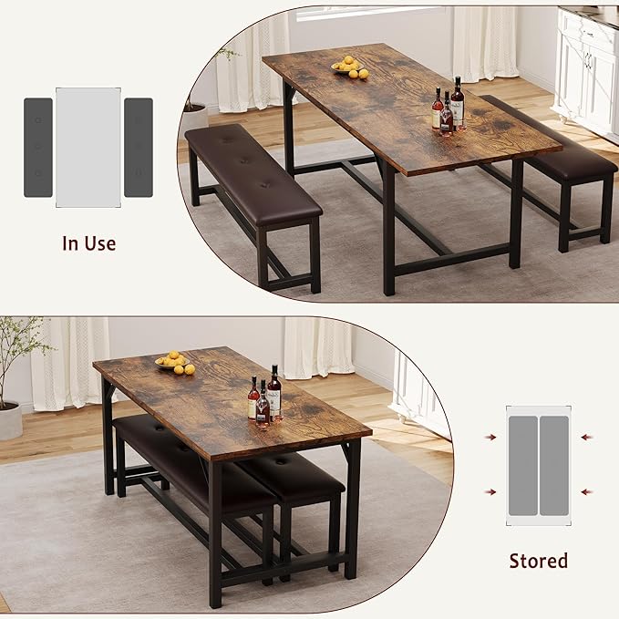 3-Piece Dining Table Set for 4-6 People, Extendable Kitchen Table Set - Image 7