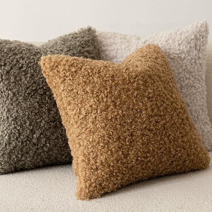 Foindtower Set of 2 Curly Teddy Wool Pillow Covers Decorative Boucle Textured - Image 3