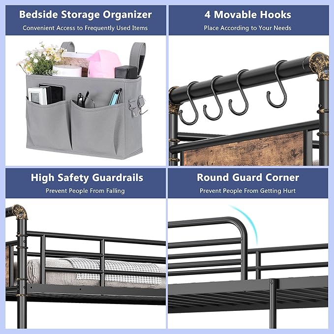 Metal Bunk Bed Twin Over Full, Industrial Bunkbeds Heavy Duty Bed - Image 5