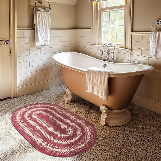 Autumn Maple Burgundy and Tan Oval Braided Rug, 2x3' by Homespice