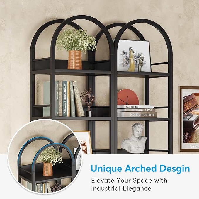 LITTLE TREE 6-Tier Open Bookshelf Set 2, Freestanding 78.7" Tall Arched Bookcase - Image 7