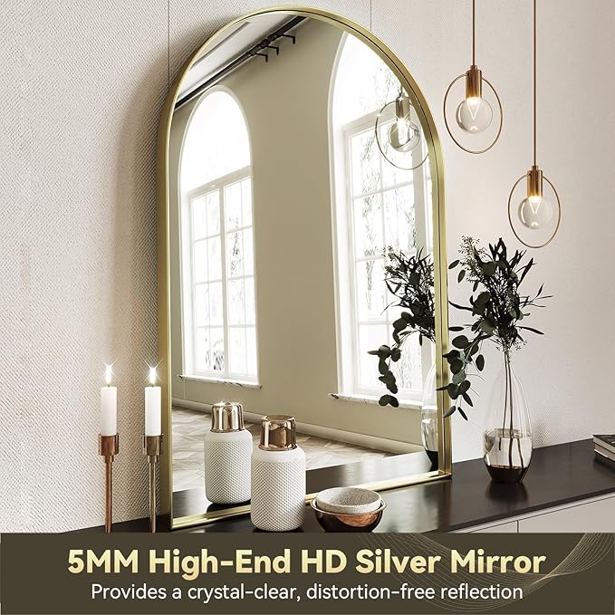 Brightify Arched Mirror, 30 x 40 Inch Gold Arch Mirror, Metal Frame Wall Mirror - Image 4