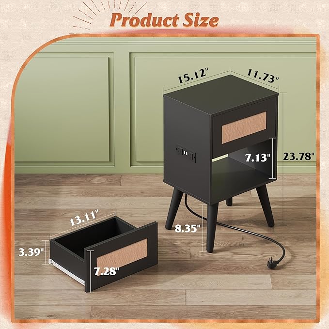 WLIVE Black Rattan Night Stand - Image 3