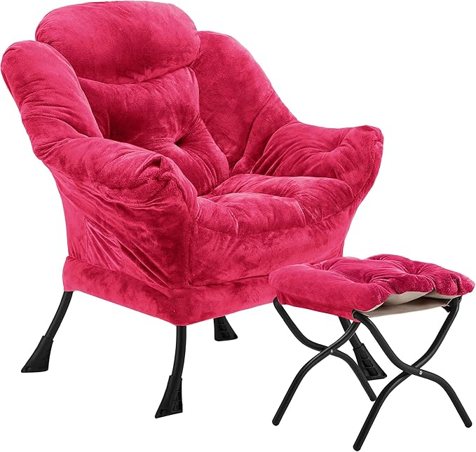 Fabric Lazy Chair with Ottoman, Oversized Upholstered Sofa Chair by Halituny