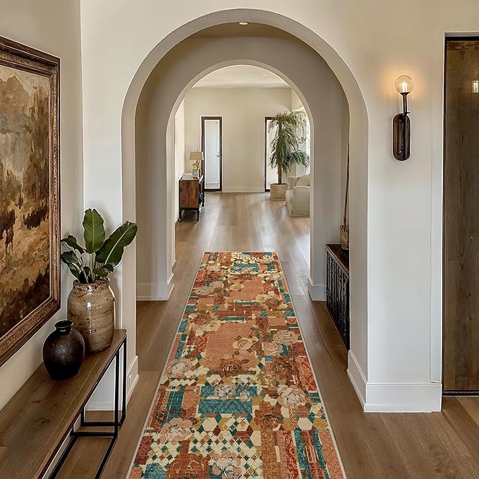 GENIMO Floral Runner Rug 2X6, Machine Washable Non Slip Vintage Patchwork - Image 5