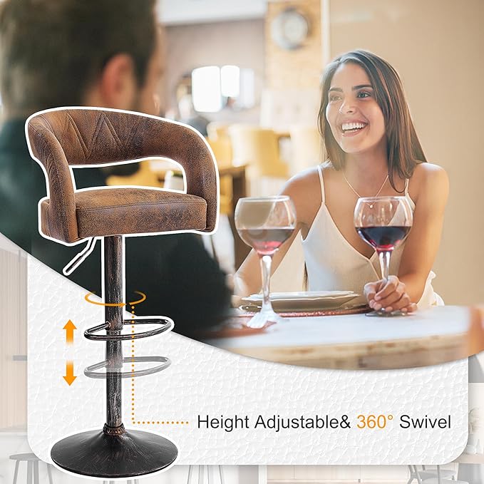 VECELO Bar Stools Set of 4 Adjustable Swivel Modern Pu Leather Barstools - Image 7