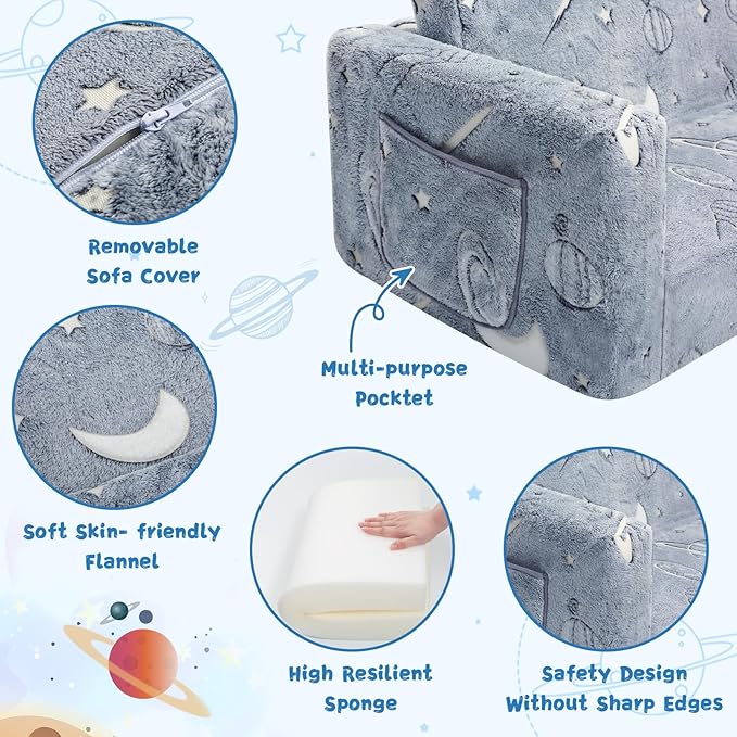 Toddler Chair Comfy, 2-in-1 Soft Toddler Couch Fold Out - Image 7
