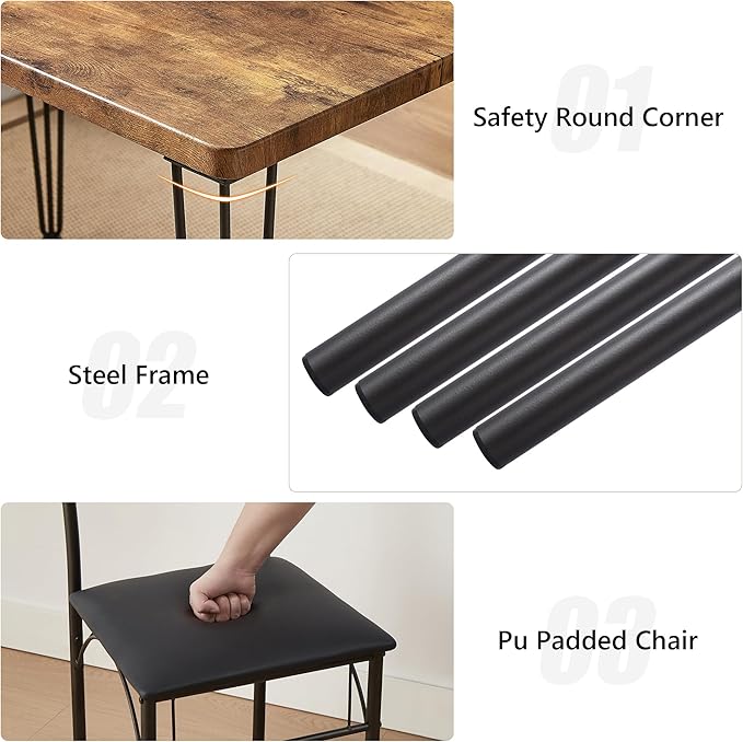 VECELO 3-Piece Dining Room Kitchen Table and Pu Cushion Chair Sets - Image 8