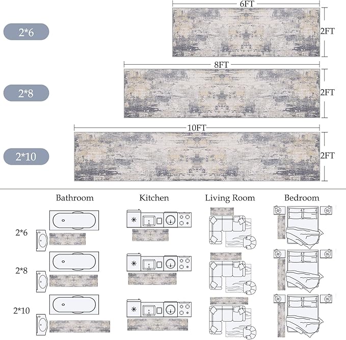 Washable Area Rugs 2'x10' Non-Slip Modern Abstract Soft - Image 2