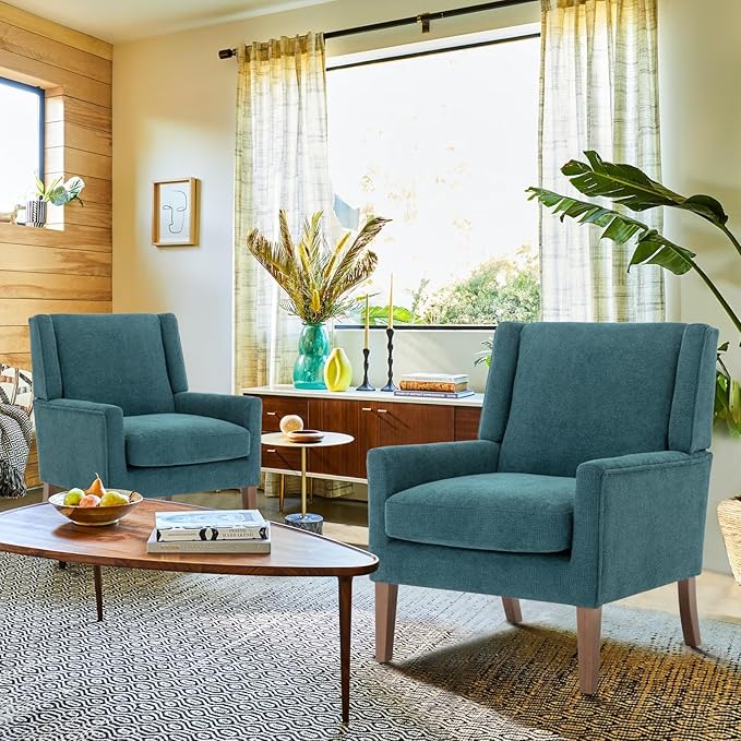 COLAMY Modern Wingback Living Room Chair, Upholstered Fabric Accent Armchair - Image 6
