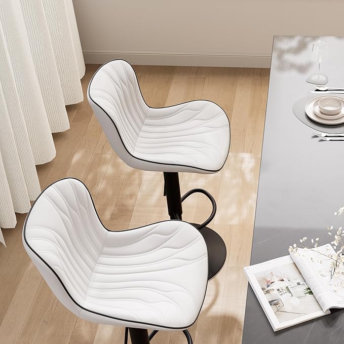 YOUNIKE 3 White Bar Stools Modern Swivel Counter Height Bar Chair - Image 6