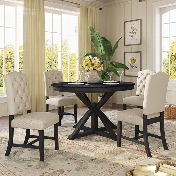 SogesPower 5-Piece Retro Dining Table Set, Round Farmhouse Kitchen Table Set by SogesPower
