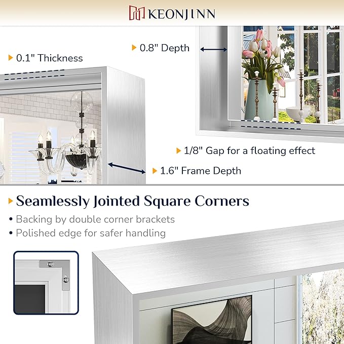 Keonjinn Silver Bathroom Mirror 55 x 36 Inch Large Rectangle Wall Mirror - Image 3