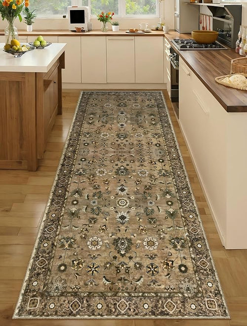 2x10 Hallway Runner Rug, Washable Non-Slip Vintage Floral Boho Runner Rug - Image 2