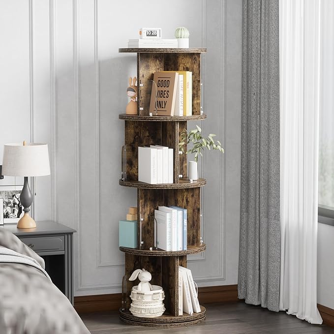 VECELO 4 Tier Revolving Bookshelf Tower, 360° Display Floor Standing Storage - Image 2