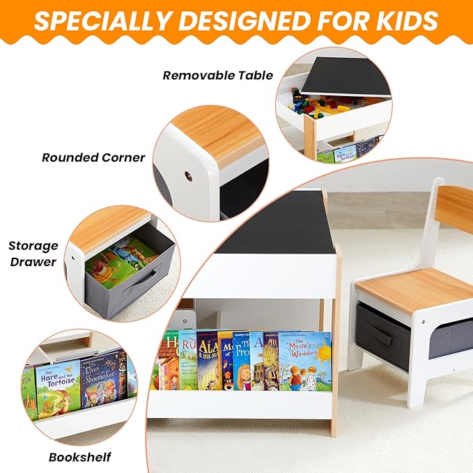 Asweets Kids Table and Chair Set, 4 in 1 Toddler Desk - Image 8