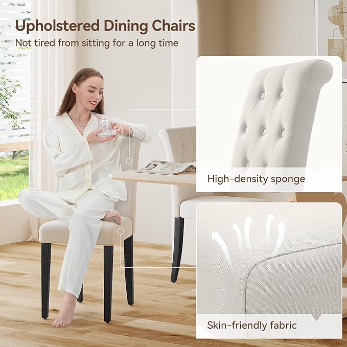 Upholstered Dining Chairs Set of 2, Modern Button Tufted Parsons Design - Image 5