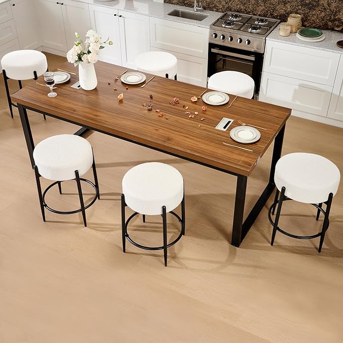 Modern Dining Chairs Set of 4, 23.6" White Round Backless Boucle Sherpa - Image 7
