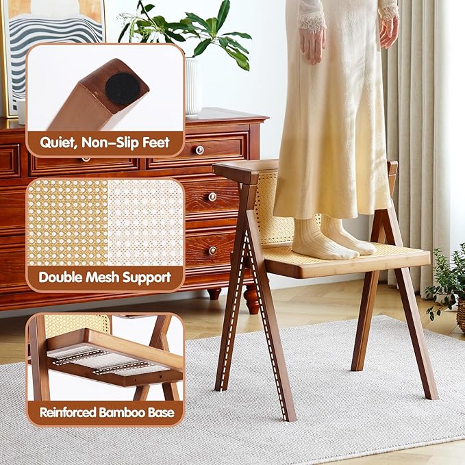 Rattan Dining Chairs Set of 2, Mid-Century Accent Armchair, Wicker Chair - Image 7