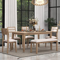 6 Pieces Dining Table Set with 60" Rectangle Kitchen Desk, Wooden Living Room by Unknown