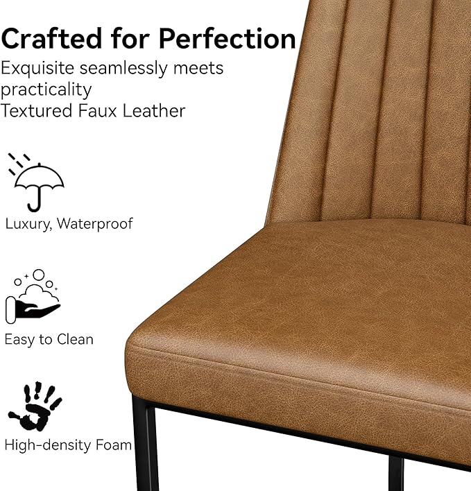 Counter Height Bar Stools Set of 2, Upholstered Leather Barrel Barstools - Image 3